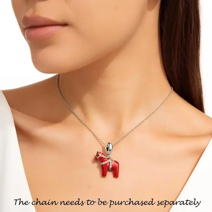 Pendentif cheval Dalarna rouge en argent Sterling 925