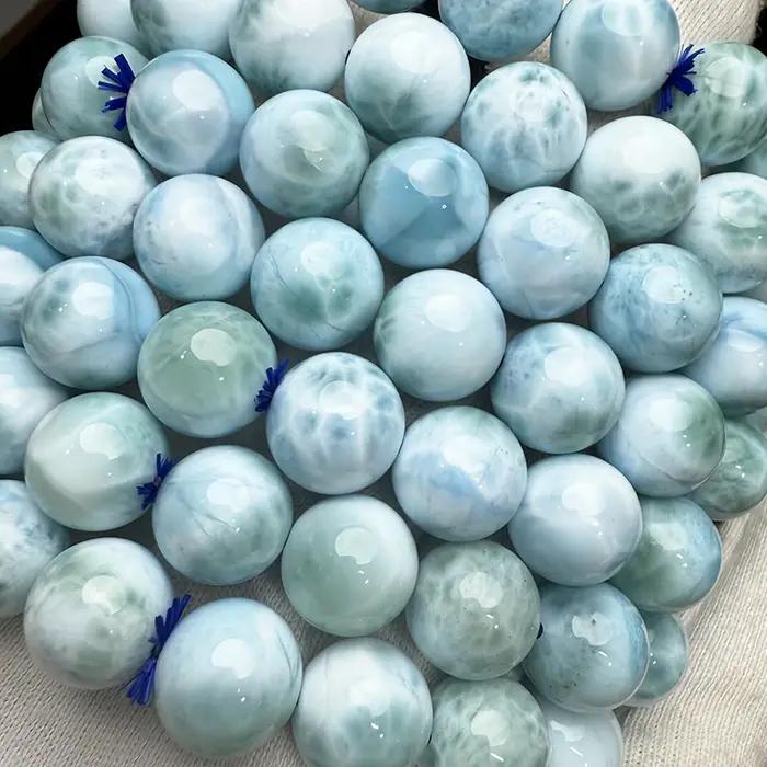 Bracelet de perles rondes 100% naturelles AAAA Dominica Larimar