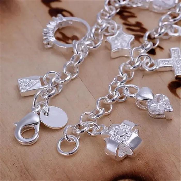 Bracelet tendance en argent sterling 925 avec breloques colorées
