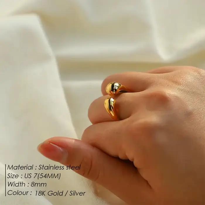 Bague pour femme EManco, taille irrégulière, forme goutte d'eau, lisse, ouverte, style métallique simple, idéale pour les festivals, bijoux fins, expédition en 48 heures