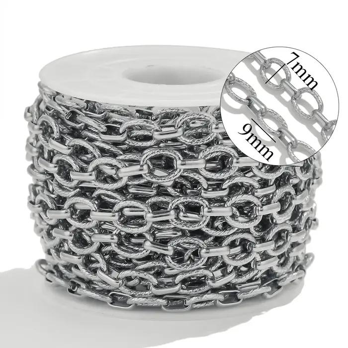Gros maillons filetés en acier inoxydable de 1M, 7mm, pour bricolage, colliers en or, Bracelets, por