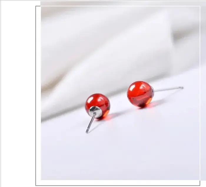 Boucles d'oreilles boule rouge en argent Sterling 925 pour femmes