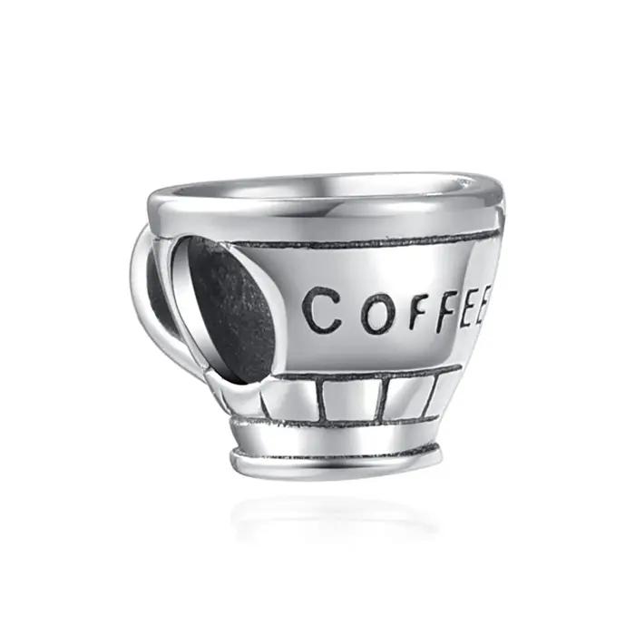 Breloques en argent 925 couleur argent, série fruits (pomme, lait, café), compatibles avec bracelets