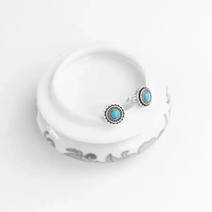 Boucles d'oreilles ethniques rondes en turquoise