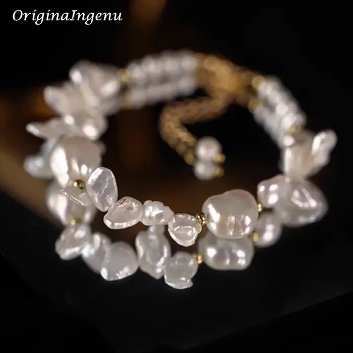 Bracelet de perles baroques naturelles remplies d'or 14K, fait à la main, perles organiques, bijoux