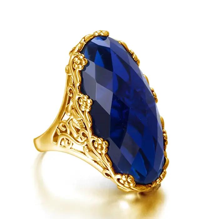 Szjinao – grande bague de luxe en saphir pour femmes, 17x24mm, or, belle fleur gravée, bijoux faits