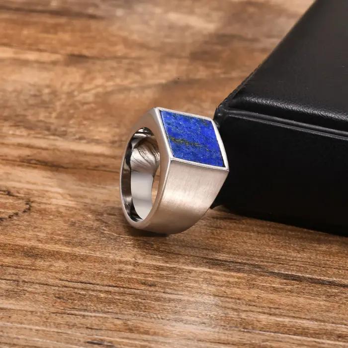 Bague en pierre naturelle bleue pour hommes et garçons