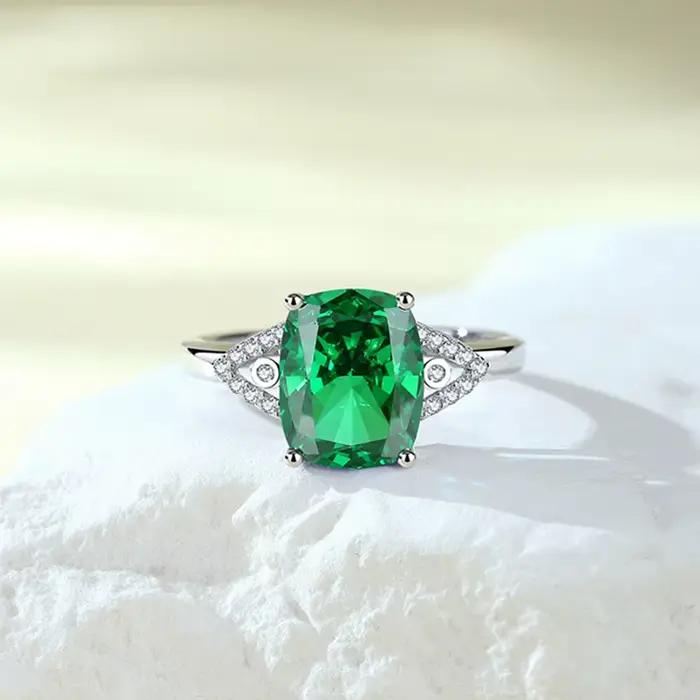 Vinregem 8*10 MM émeraude saphir haute teneur en carbone diamant gemmes bague pour les femmes 925 en argent Sterling bijoux fins cadeaux d'anniversaire