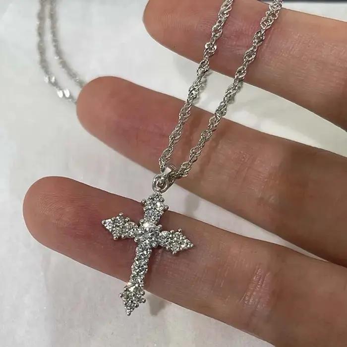 Collier pendentif croix en Zircon cristal brillant pour femmes et filles