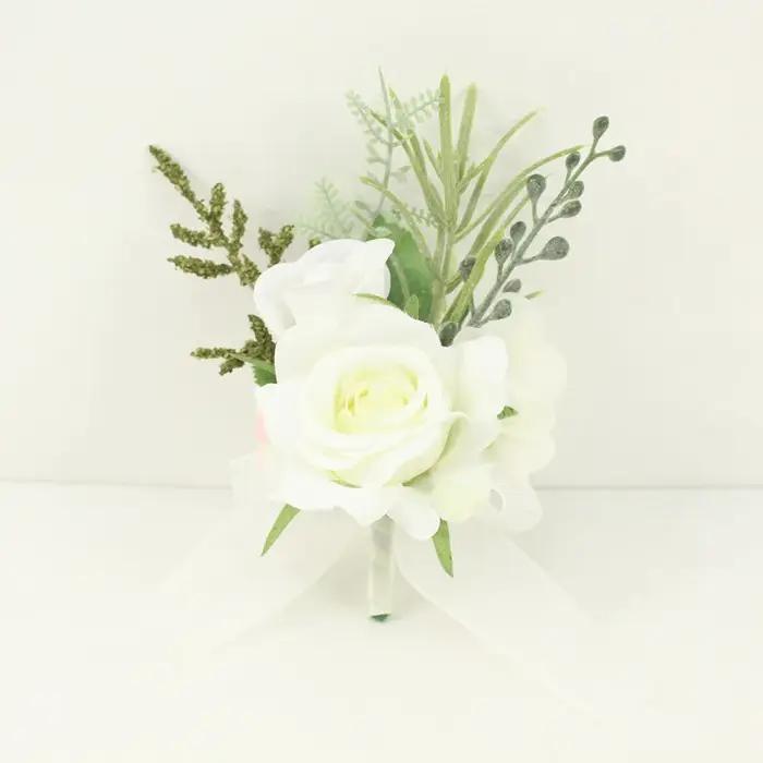 Corsage de poignet en soie ivoire pour demoiselle d'honneur et invités, fleur artificielle en soie rose pour mariage et cérémonie festive