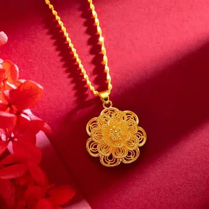 Collier fleur en or 24K avec chaîne ondulée pour femmes, bijoux luxueux à porter pour toutes les occasions spéciales