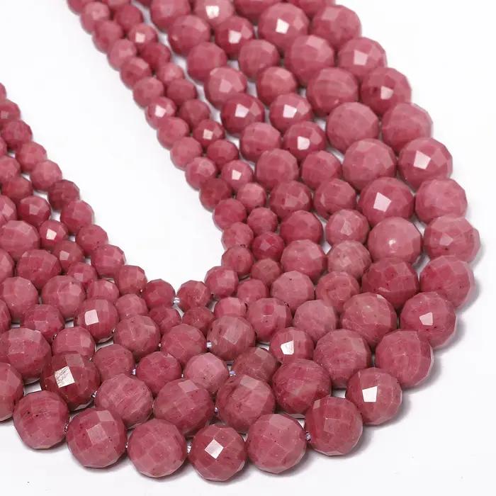 Perles rondes en pierre à facettes en Rhodonite naturelle