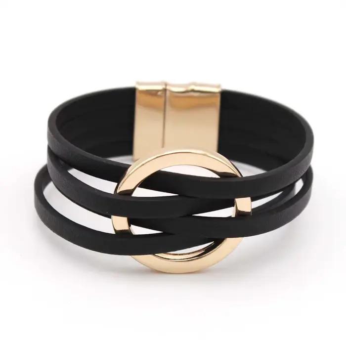 Bracelets en cuir pour femmes, à la mode, élégants, multicouches, large, bijoux cadeau, 2024