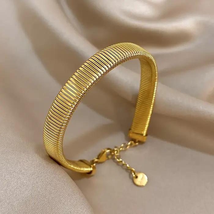 Bracelet élastique réglable, bijoux cadeaux, Simple, mode, plaqué or, en acier inoxydable, pour femmes et hommes