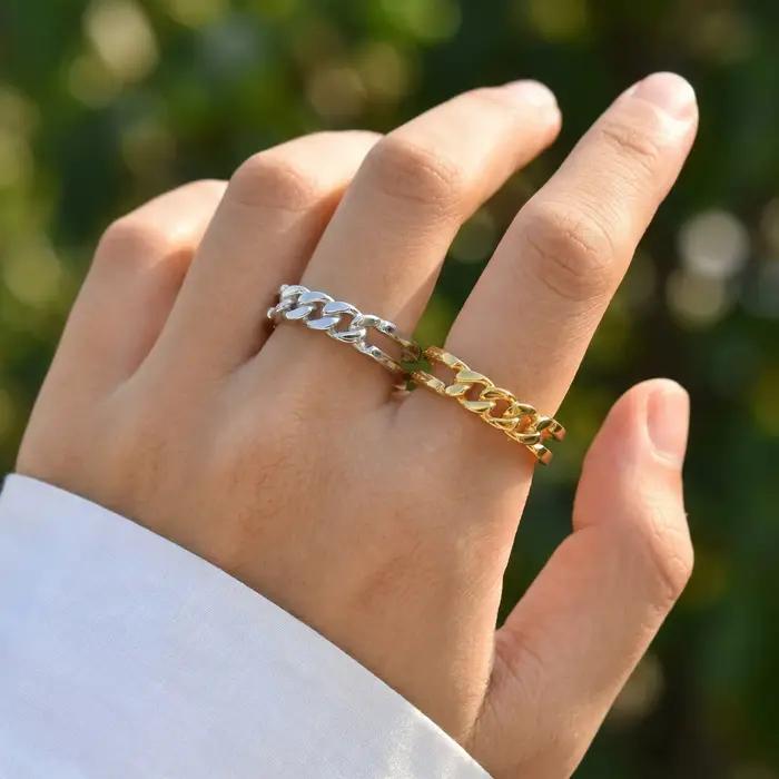 Bague chaîne pour femme en acier inoxydable