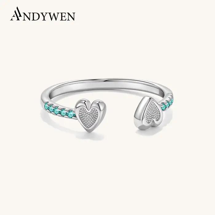 ANDYWEN – bague Double cœur réglable en argent Sterling 925