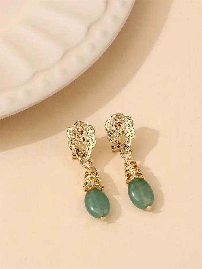 Boucles d'oreilles en pierre naturelle pour femmes algériennes style rétro français pour mariage et cérémonies