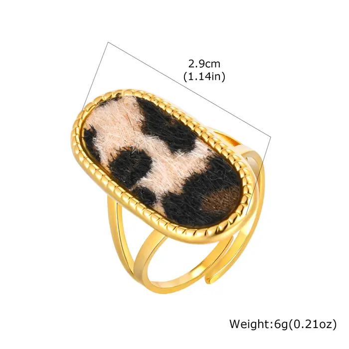 Bague Chic en peluche imprimé léopard pour femmes, bague réglable en acier inoxydable plaqué or, nou