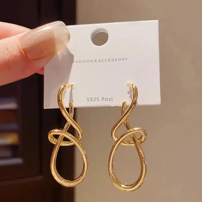 ANENJERY couleur or géométrie lignes enveloppées boucles d'oreilles pour les femmes tempérament mode Niche Design bijoux cadeaux en gros