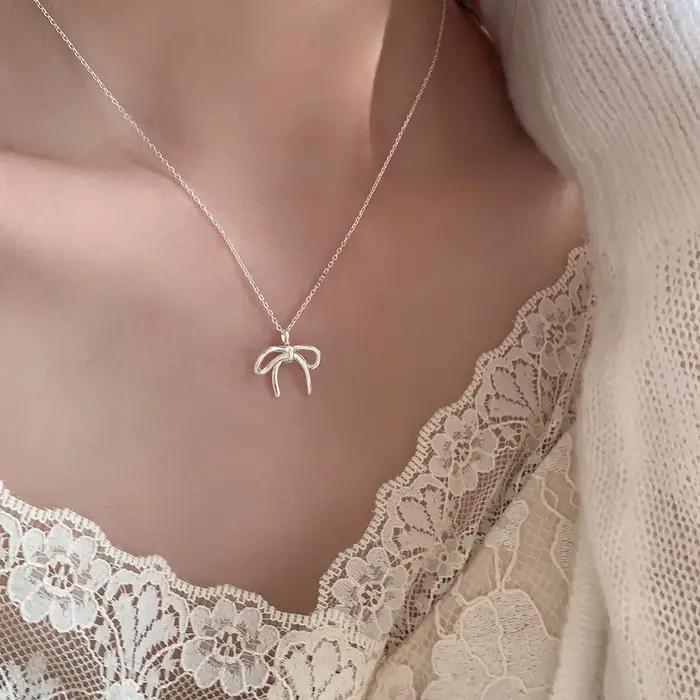 Colliers pendentifs papillon géométrique couleur argent pour femmes, bijoux de mode, accessoires min