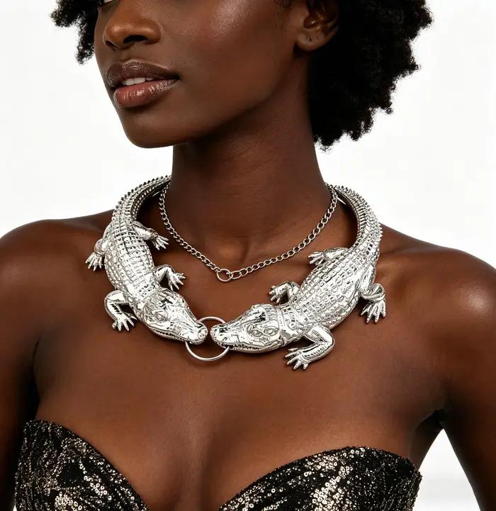 Bijoux d'Afrique en forme de crocodile pour femmes ensemble de bijoux plaqué or et rhodium pour soirées chic et mariages