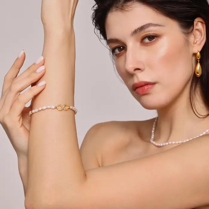 Magnifique bracelet jonc pour femme plaqué or n° 8 bijoux de luxe en cuivre pour mariage et banquet