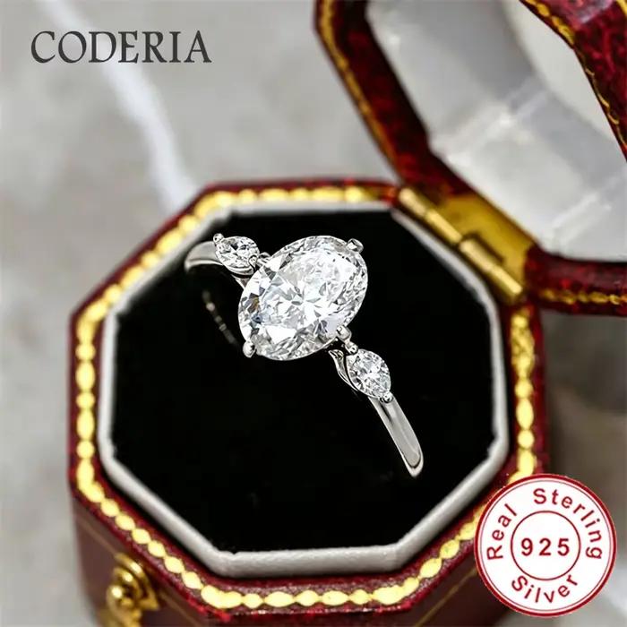 Anneaux de fiançailles en argent sterling 925 véritable plaqué or blanc 18 carats pour femmes, bijoux de mariage, coupe ovale, anneau en moissanite 2 carats