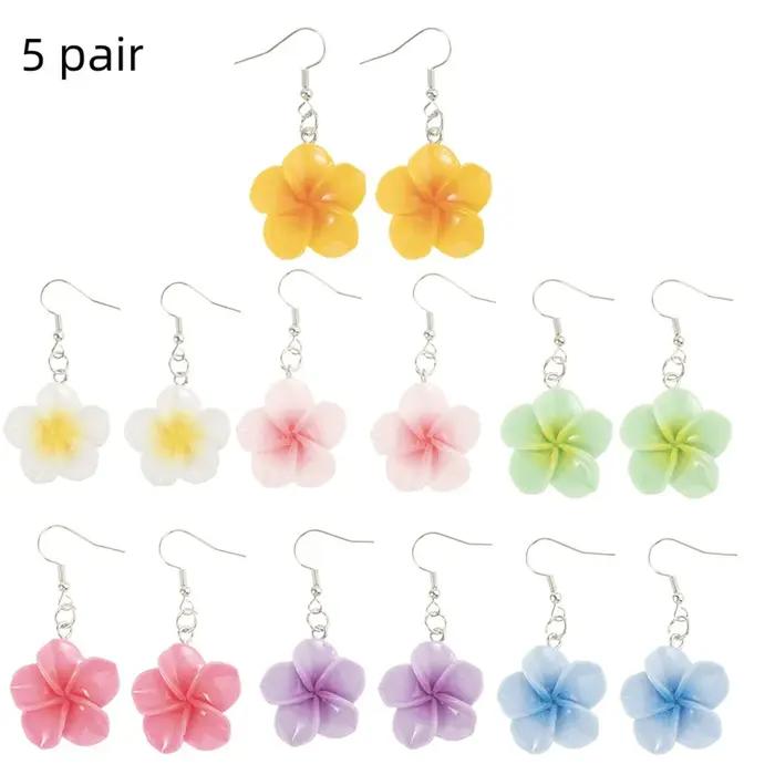 1/5 paires Kawaii frais résine oeuf fleurs boucles d'oreilles ensemble doux couleur mixte fleur pendentif à breloques bricolage fabrication de bijoux cadeaux