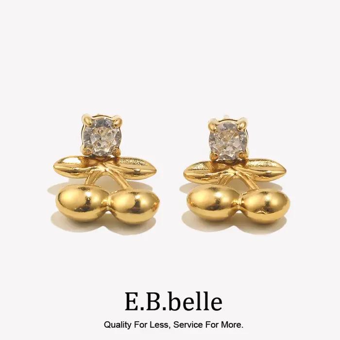 E.B.belle – boucles d'oreilles en forme de cerise en Zircon transparent pour femmes et filles, en acier inoxydable plaqué or 18 carats, bijoux d'oreille en forme de fruits mignons