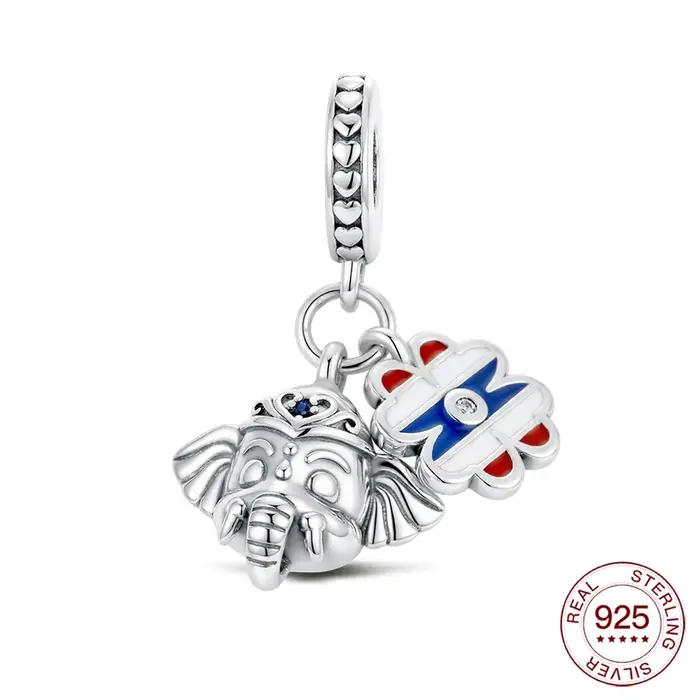 Pendentif breloque éléphant et fleur en argent sterling 925 élégant pour femmes occasions spéciales souvenirs de voyage DIY Thaïlande