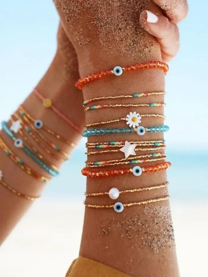 Bracelet mauvais œil en perles de cristal pour femme