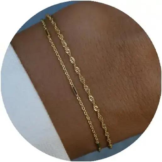 Bracelets en or à 2 couches pour femmes et filles, en acier inoxydable plaqué or 18 carats, imperméa