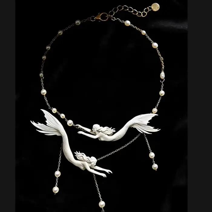 Collier double sirène, perles baroques naturelles