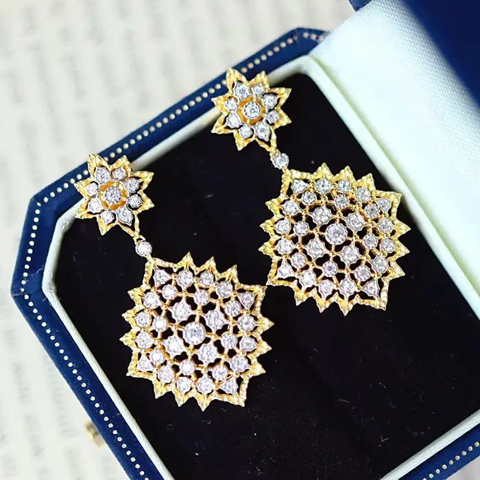 Boucles d'oreilles élégantes en dentelle dorée