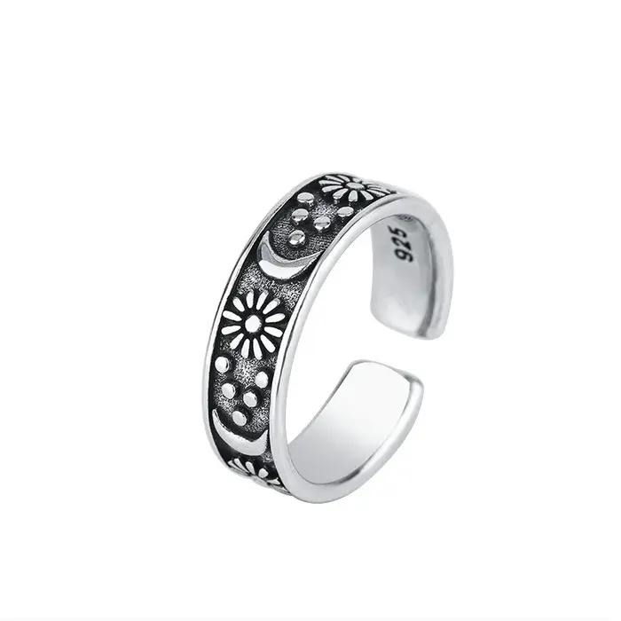 Bagues soleil et lune en argent Sterling 925 pour femmes