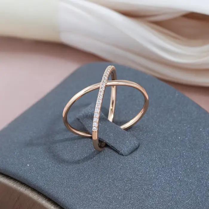 SYOUJYO – bagues de couleur or Rose avec croix géométrique Simple, pour femmes, en Zircon naturel, Micro-cire, Vintage, bijoux fins de luxe, cadeau, 585
