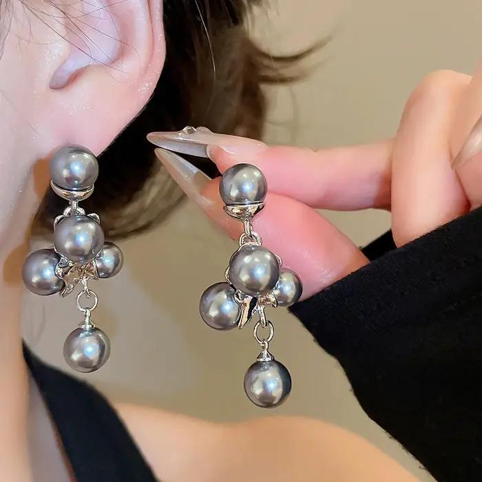 Boucles d'oreilles pendantes en Imitation de perles blanches pour femmes