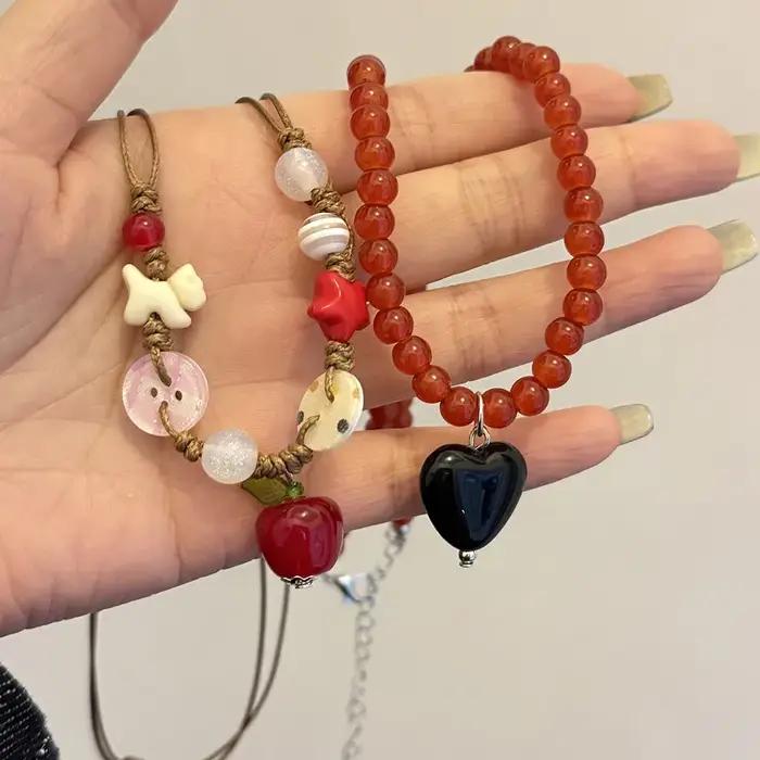 Collier pendentif pomme rouge mignon pour femme