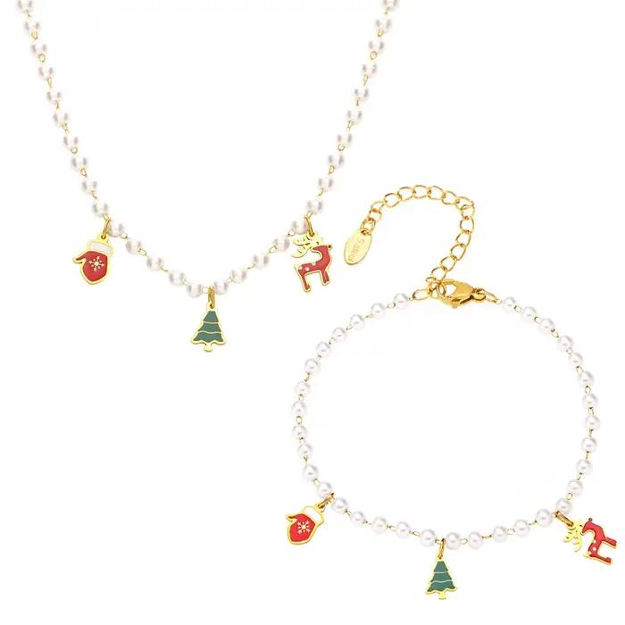 Colliers et bracelets en forme de cerf de Noël pour femmes