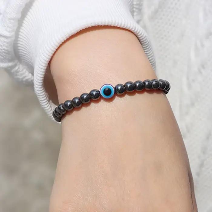Bracelet à breloques turc Evil Eye, 6mm, hématite naturelle, agates, turquoises, perle de pierre, bracelet porte-bonheur, cadeau de bijoux de yoga