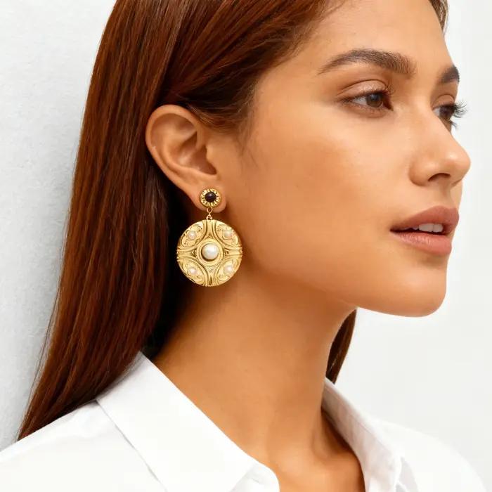 Boucles d'oreilles Vintage en pierre naturelle ornée pour femmes