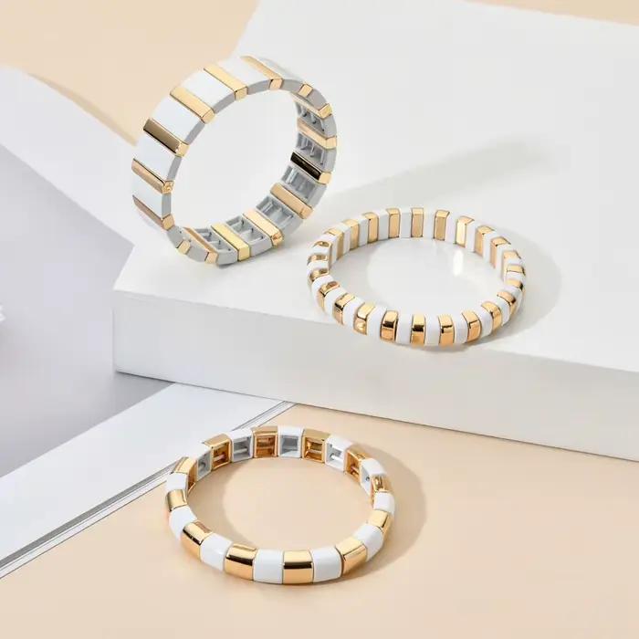 Bracelet à carreaux bohème en émail Bileklik pour hommes et femmes, bijoux à commande empilable, perles en métal, accessoires cadeaux, nouveau