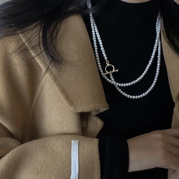 Collier de perles d'eau douce naturelles blanches véritables pour femme