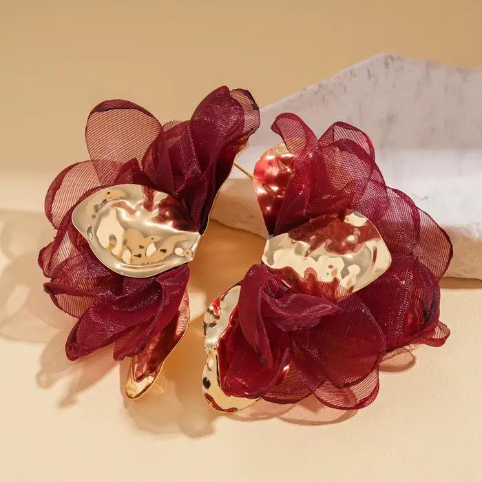 Boucles d'oreilles à fleurs en mousseline de soie moelleuse pour femmes