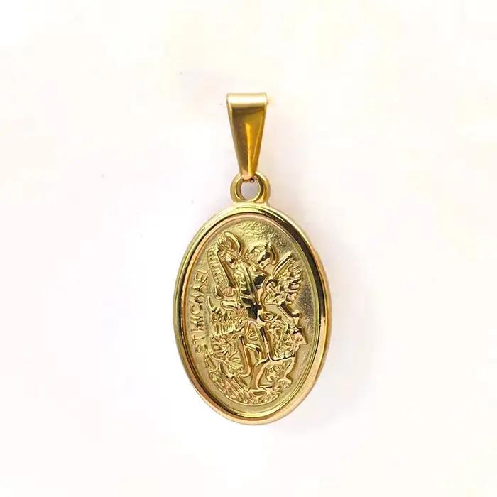 Collier pendentif hypoallergénique plaqué or en acier inoxydable 316L - Saint Michel