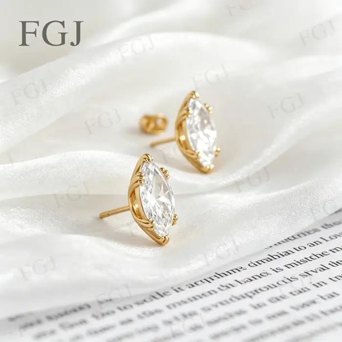 Boucles d'oreilles de luxe en moissanite taille marquise 1ct/2ct couleur D en argent sterling 925