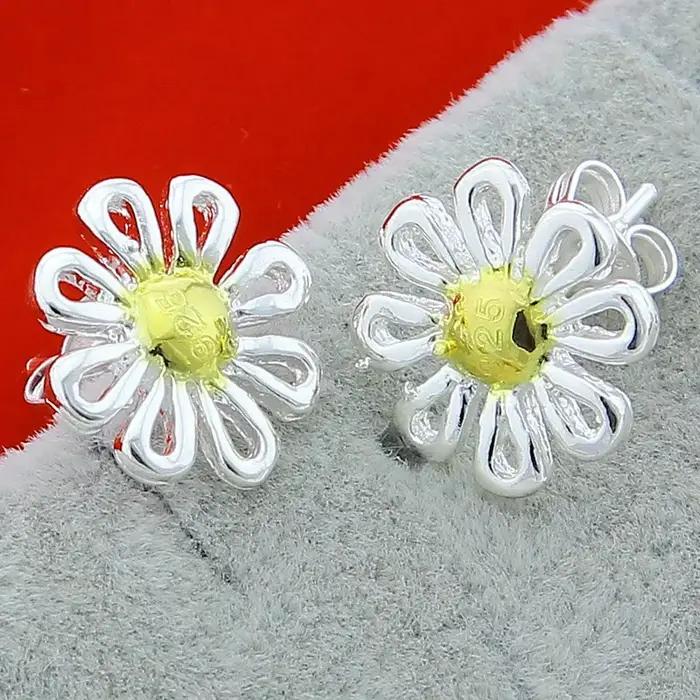 Boucles d'oreilles fleurs de marguerite en argent sterling 925 pour femmes occasions spéciales partis élégantes naturelles