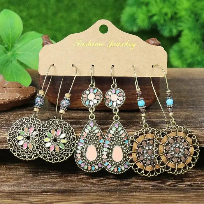 Ensemble de boucles d'oreilles géométriques en émail coloré Boho pour femmes, goutte d'eau ronde rét