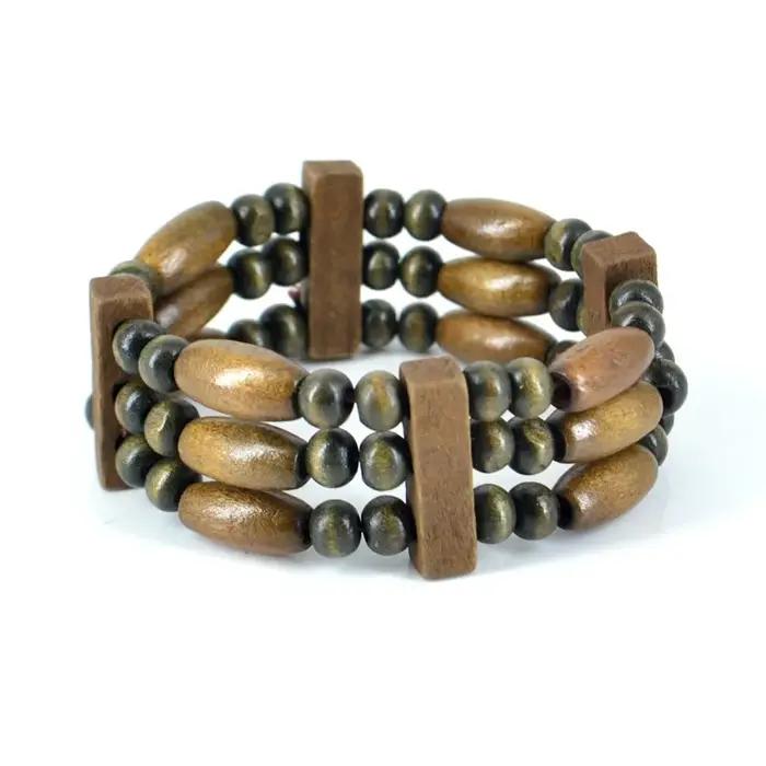 Bracelet perlé en bois ethnique pour homme et femme style traditionnel perles rondes à lacets bijou mode ocassions spéciales