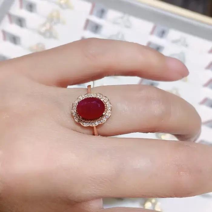 Bague de fleurs en argent plaqué avec zirconium rouge foncé pour femmes, occasion spéciale, mariage, bijoux de luxe ajustables